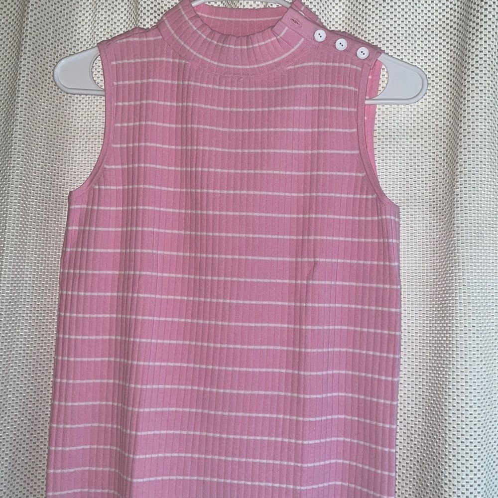 Talbots Pink White Striped Knit Mock Neck Tank sz SP